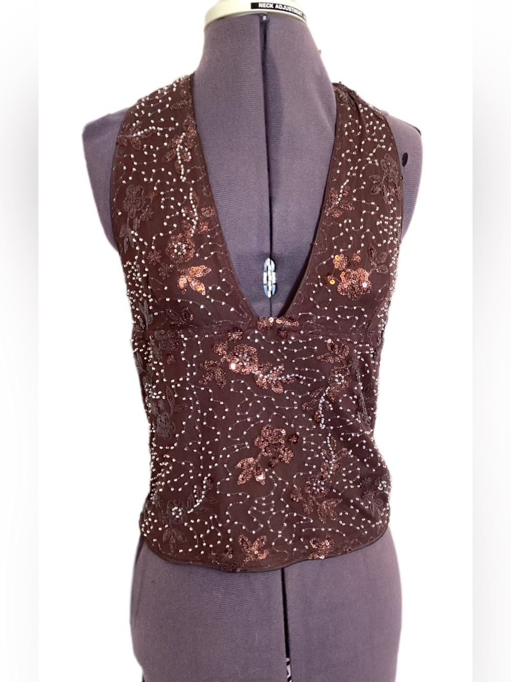 Y2K Style Beaded Sequin Halter Tank Top Size M